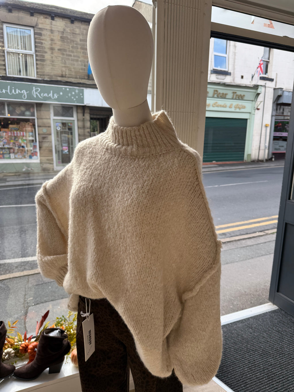 Cream Funnel Neck Oversized Knit Jumper