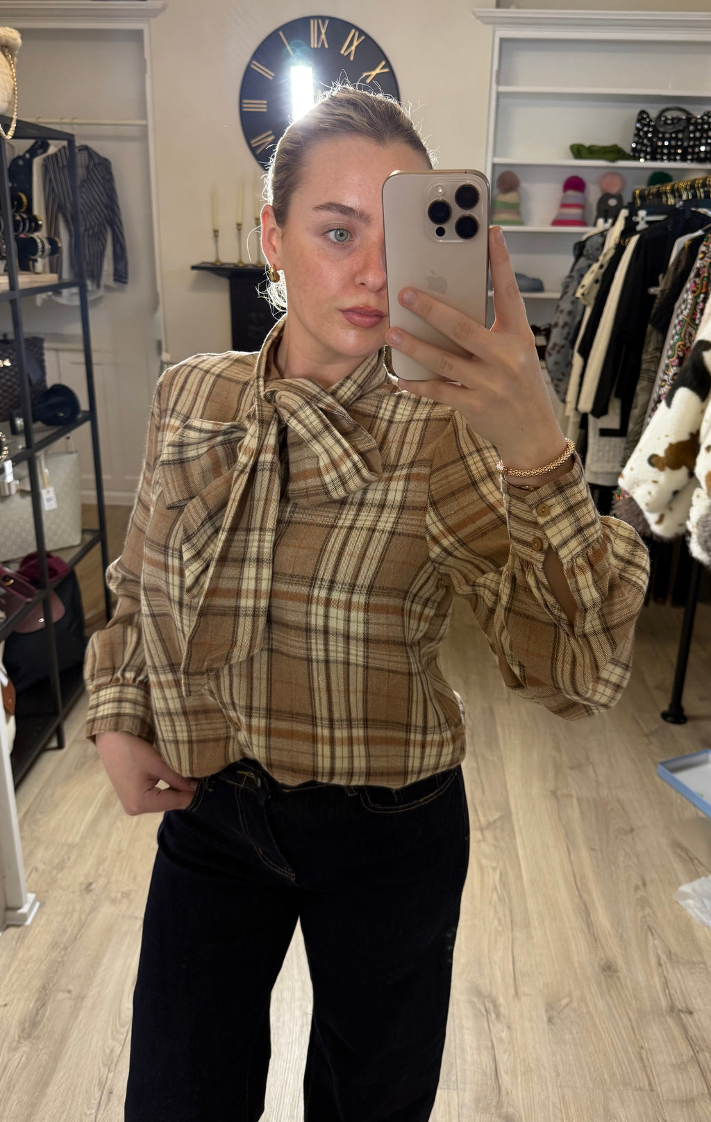 Check Pussy Bow Blouse