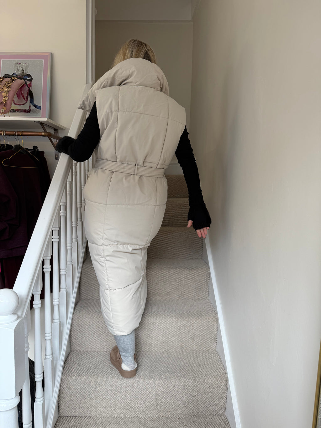Cream Long Line Padded Gilet