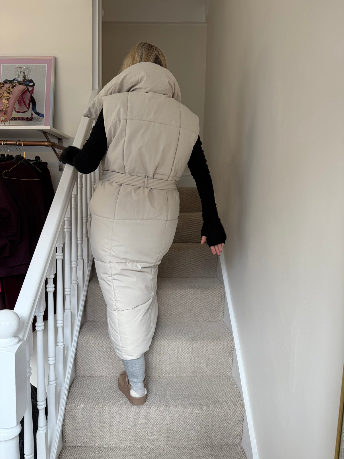 Cream Long Line Padded Gilet