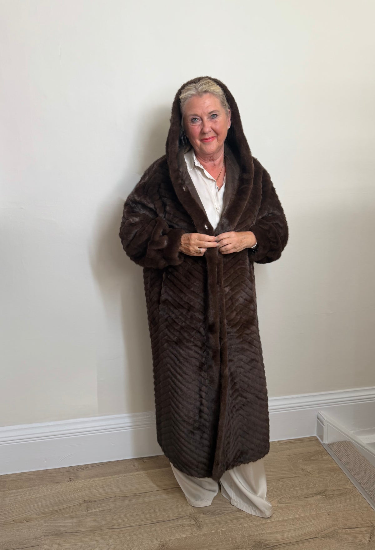 Malissa J Luxe Faux Fur Hooded Coat - Deep Chocolate