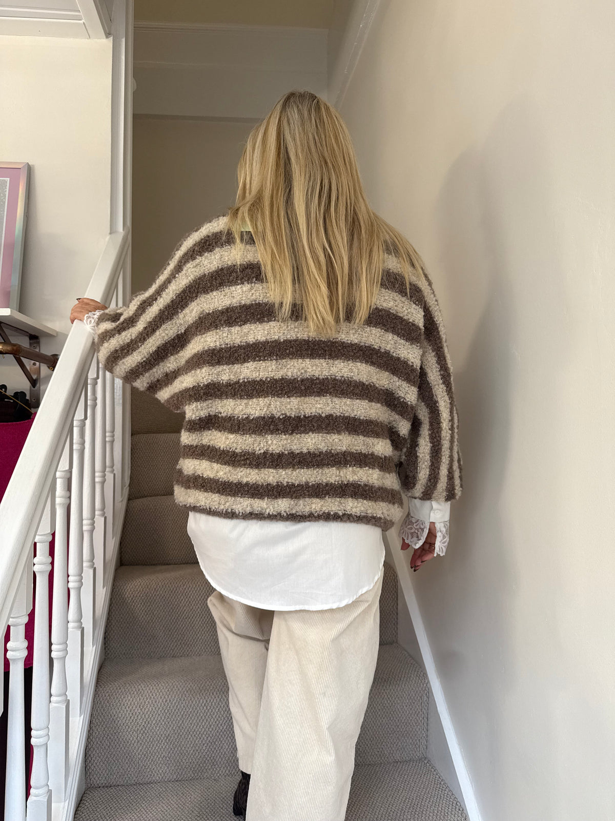 Mocha Stripe V Neck Layer Jumper