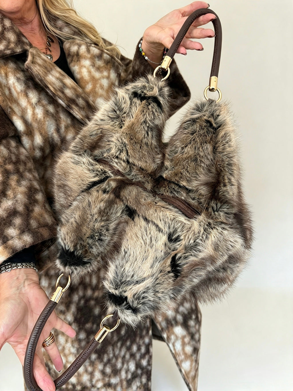 Sarah Tempest Mixed Tone Faux Fur HandBag