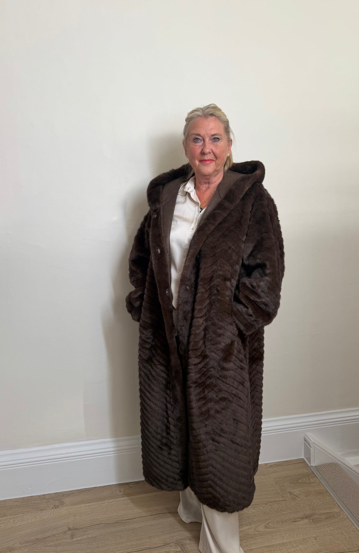 Malissa J Luxe Faux Fur Hooded Coat - Deep Chocolate