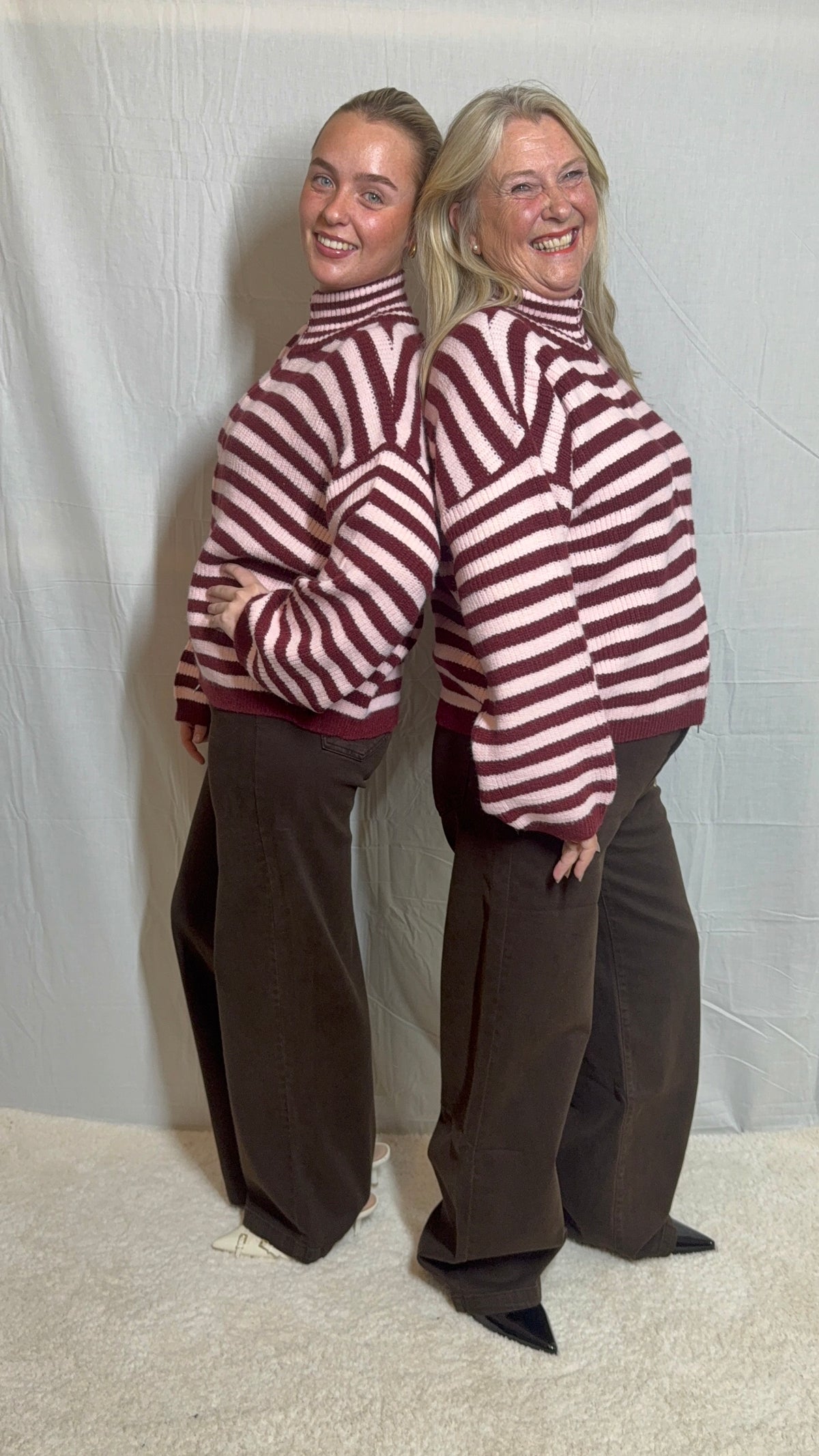 Burgundy & Pink Stripe Zip Up Knit Jacket