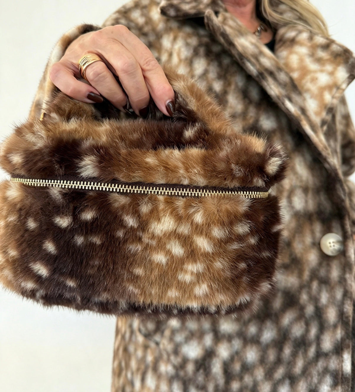 Bambi Print Faux-Fur Pouch Style Bag