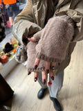 Taupe Faux Fur Trim Fingerless Gloves