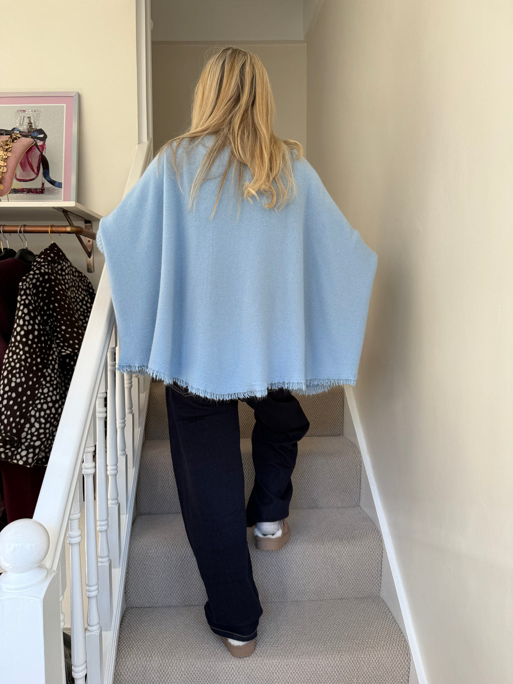 Pale Blue Erika Fringe Hem Batwing Top
