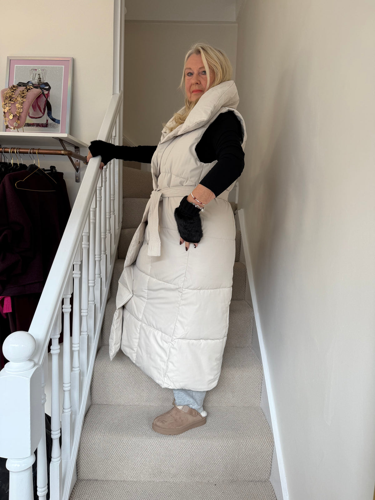 Cream Long Line Padded Gilet