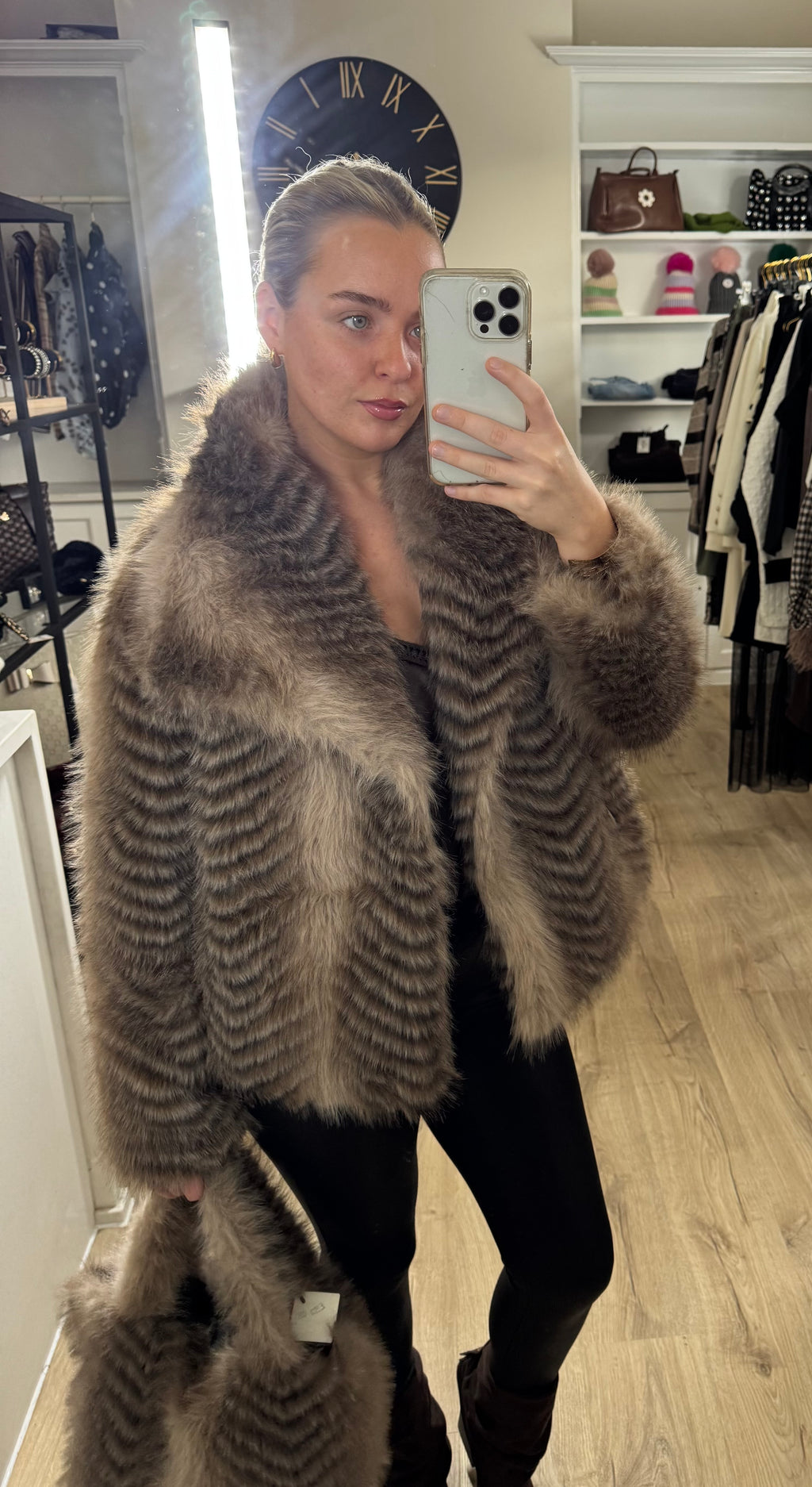 Malissa J Chevron Faux Fur Coat