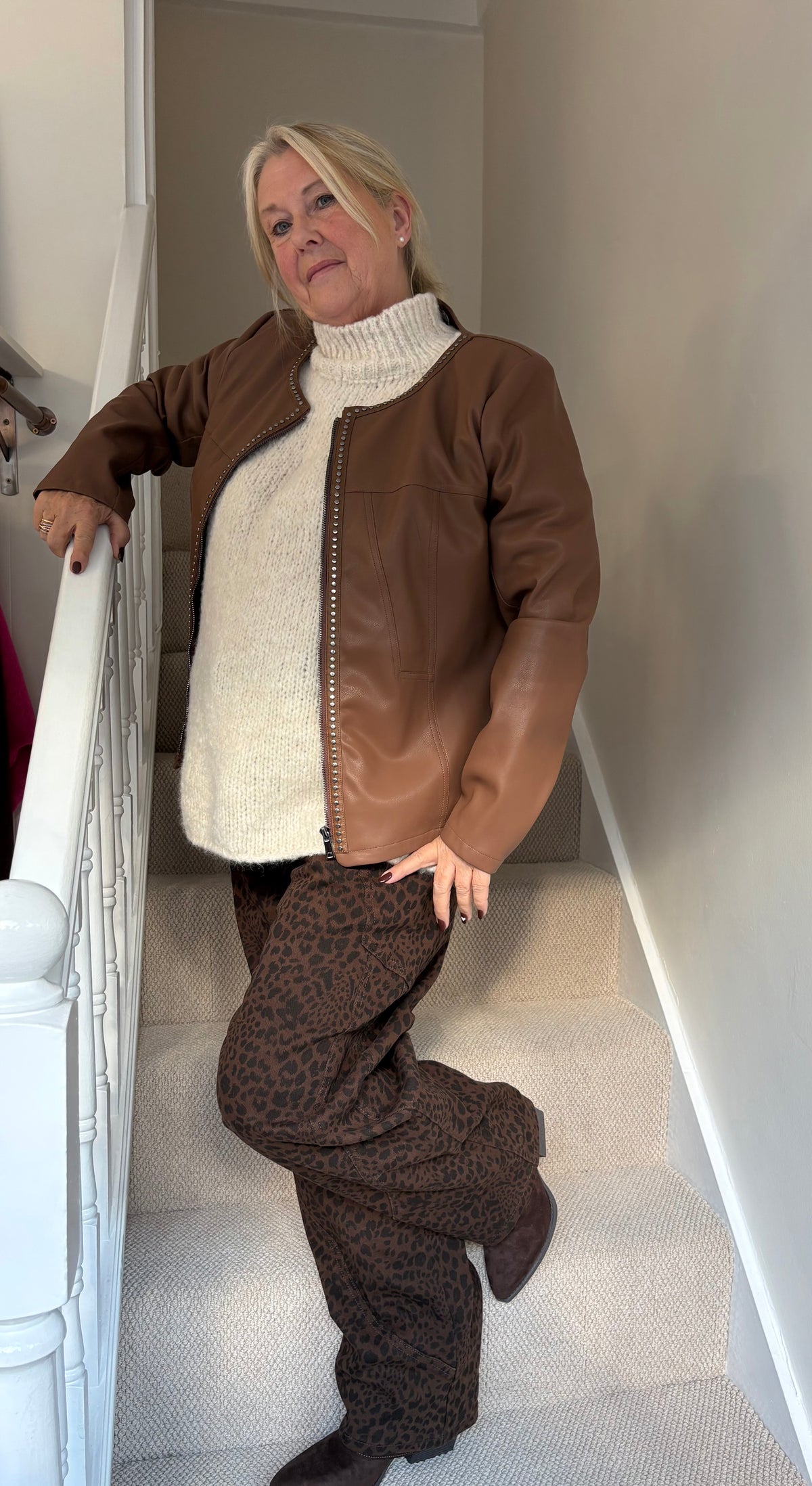 Malissa J Faux Leather Brown Zip Jacket