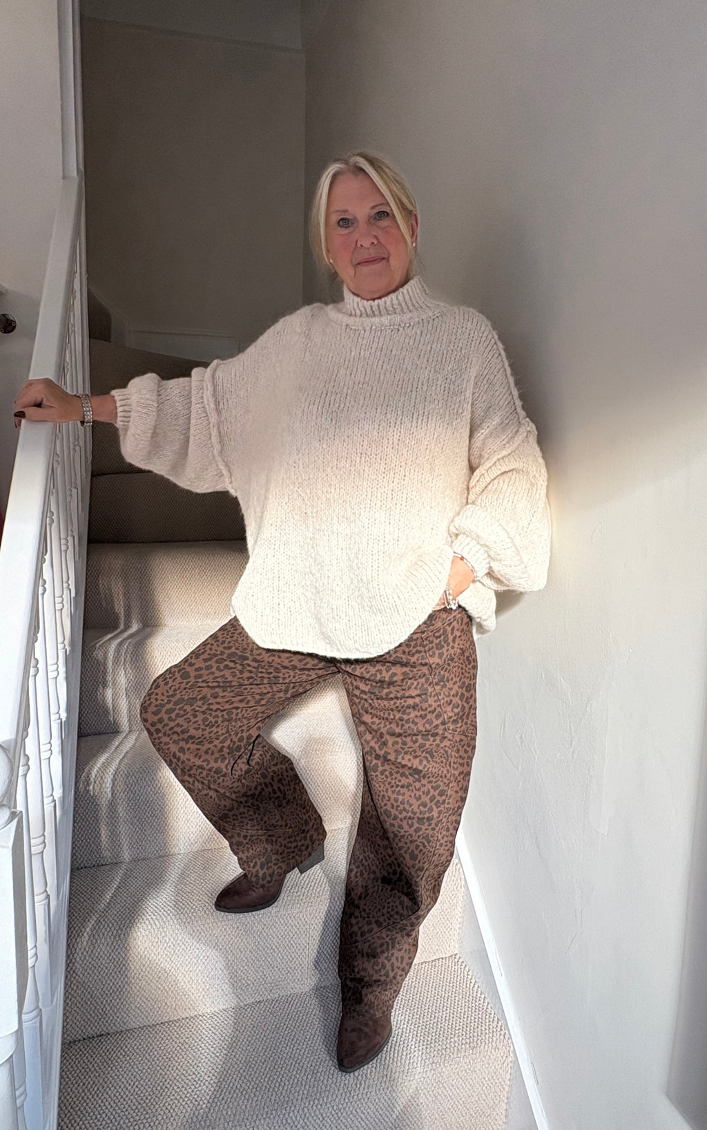 Cream Funnel Neck Oversized Knit Jumper