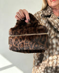 Dark Leopard Print Faux-Fur Pouch Style Bag