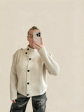 Cream Ribbed Funnel Neck Button Through Cardigan