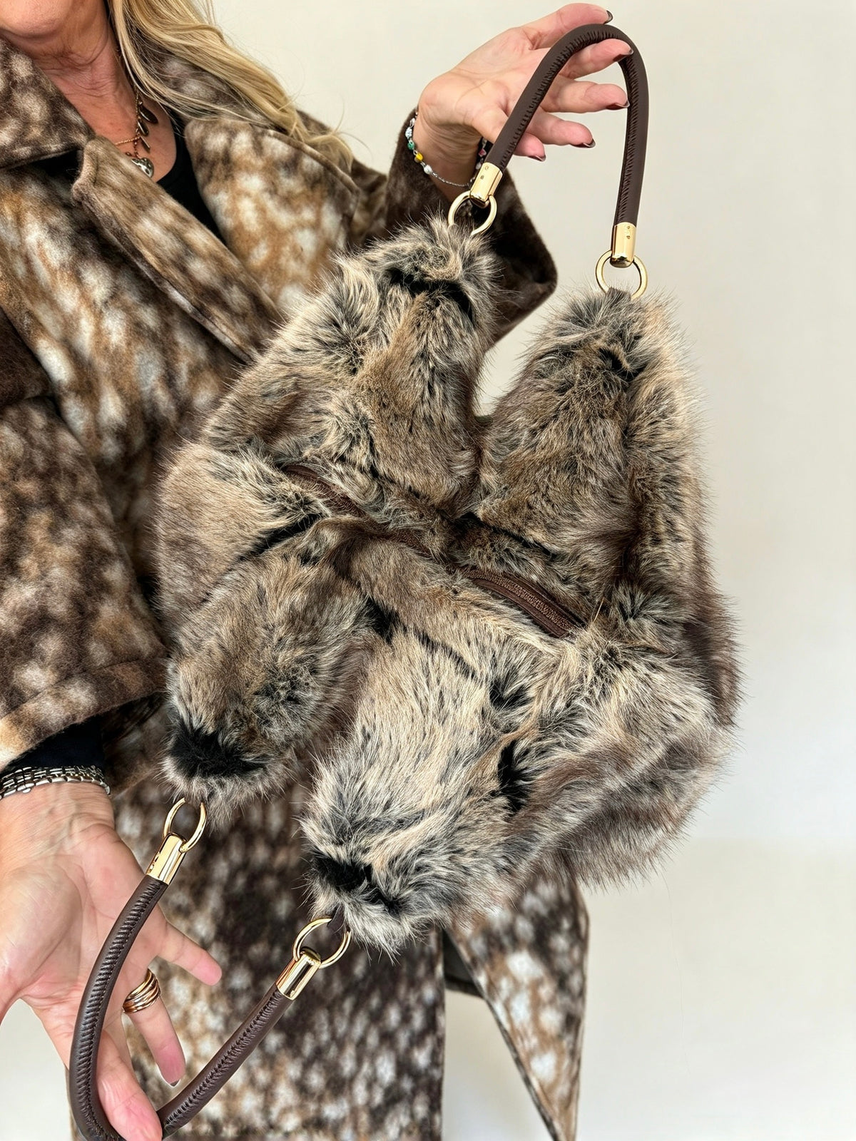 Sarah Tempest Mixed Tone Faux Fur HandBag