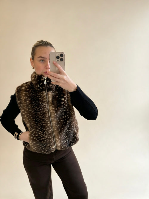 Bambi Print Faux Fur Gilet