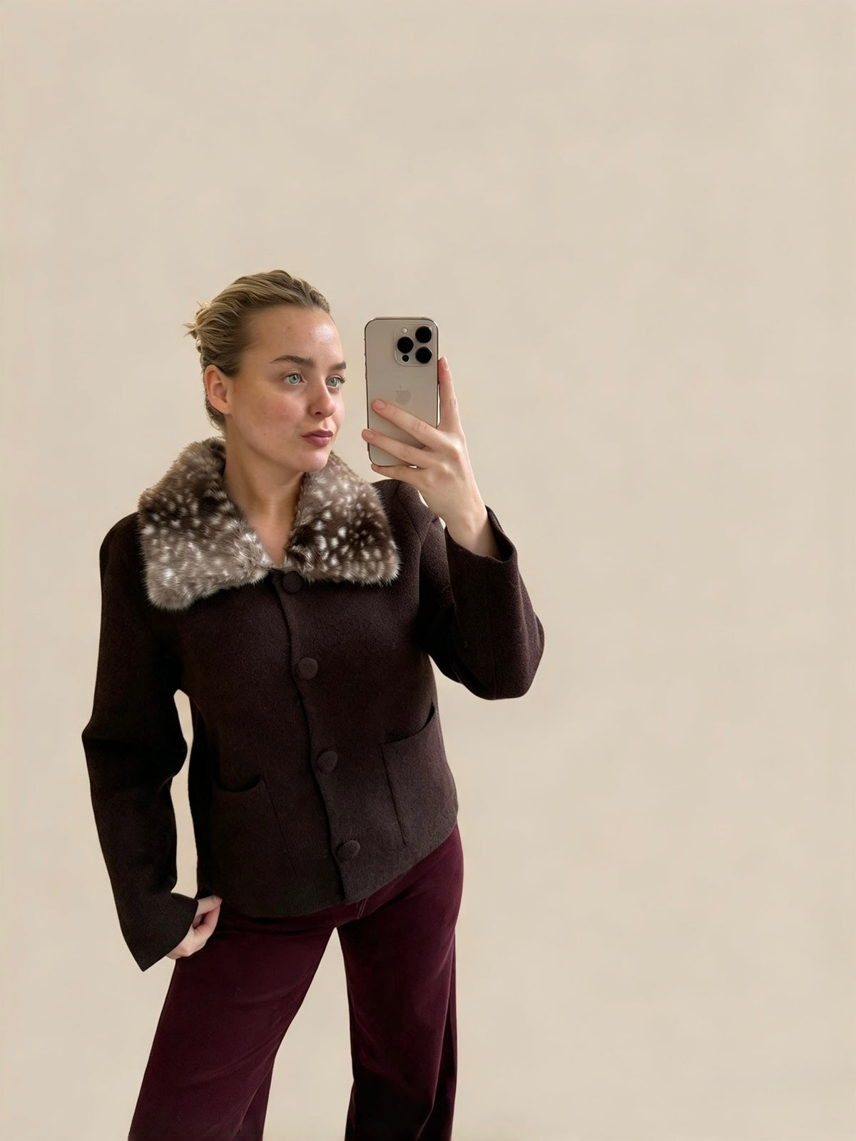 Bambi Collared Brown Cardigan