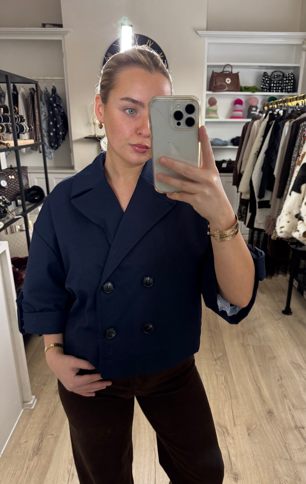 Navy Cropped Blazer Jacket