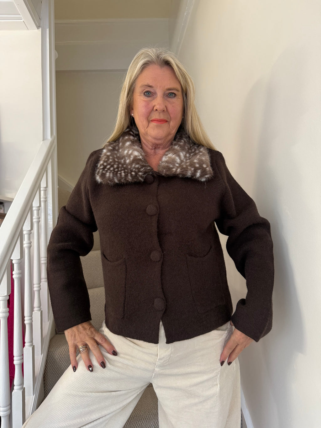 Bambi Collared Brown Cardigan