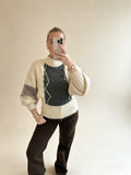 Cream‑Grey Abstract‑Pattern Knit Jumper
