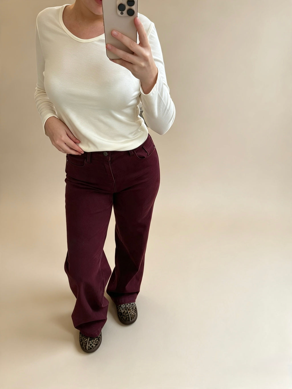Burgundy Wide Leg Jeans