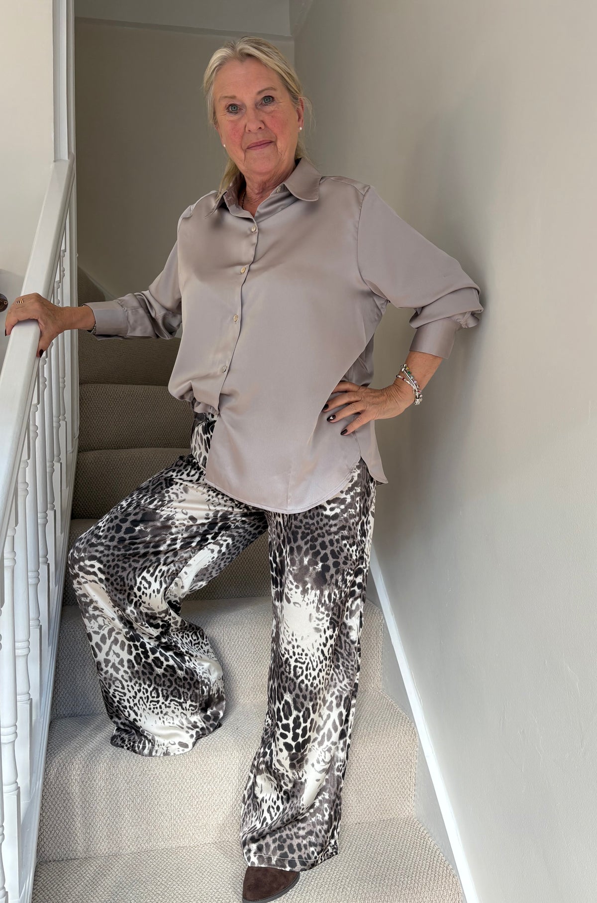 Malissa J Monochrome Leopard Wide-Leg Trousers
