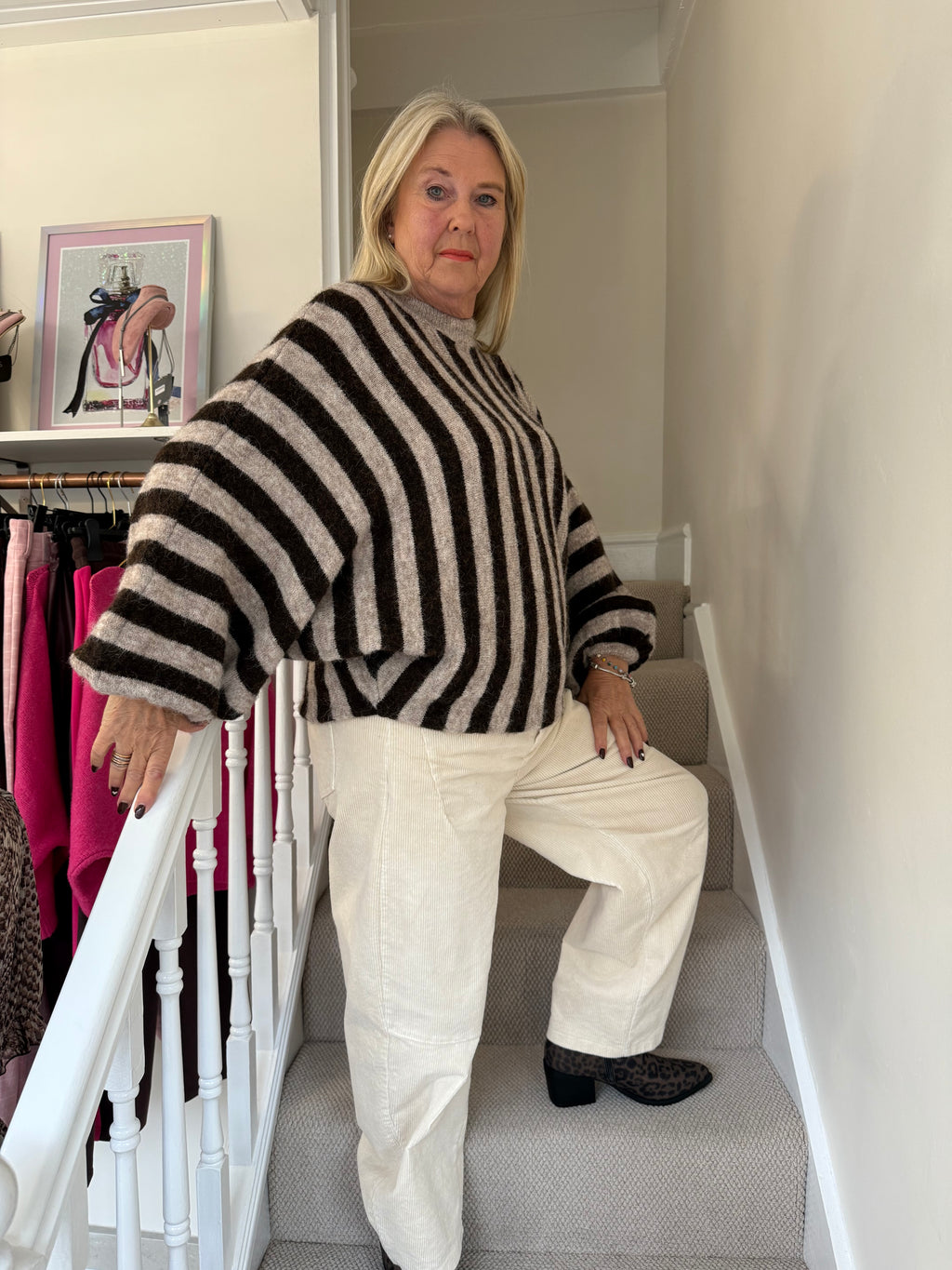 Mocha & Oat Stripe Knit Jumper