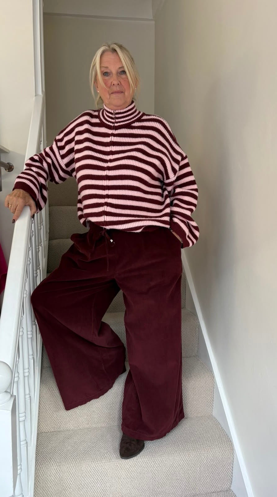 Burgundy Wide-Leg Cord Trousers