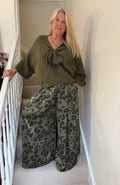 Olive Green Bow Detail Bat Wing Knit Top