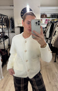 Winter White Cardigan With Pearl Button Detail