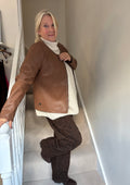 Malissa J Faux Leather Brown Zip Jacket