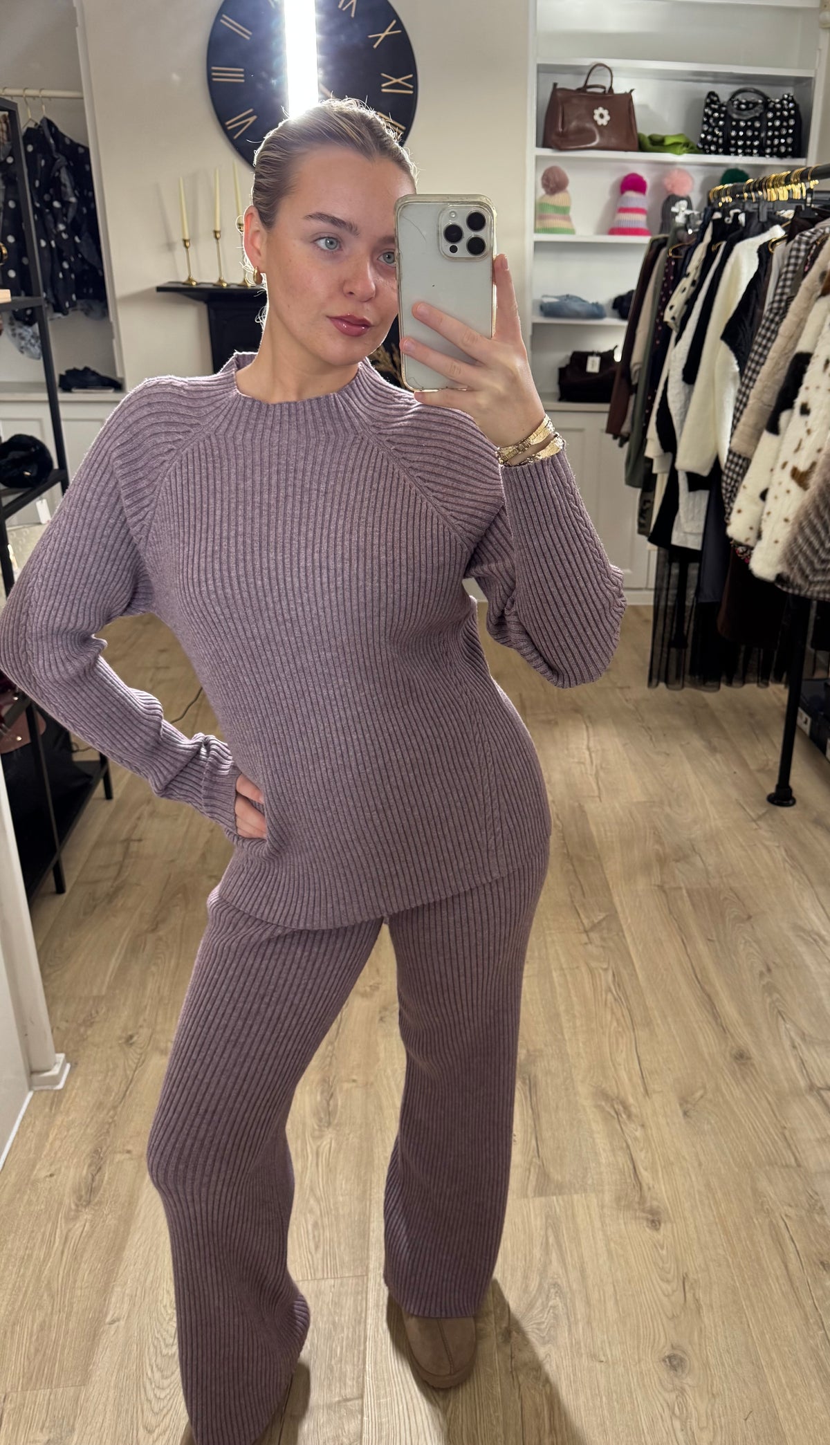 Mauve Ribbed Lounge Set