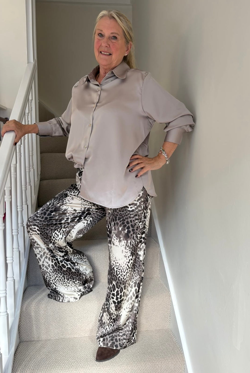 Malissa J Monochrome Leopard Wide-Leg Trousers