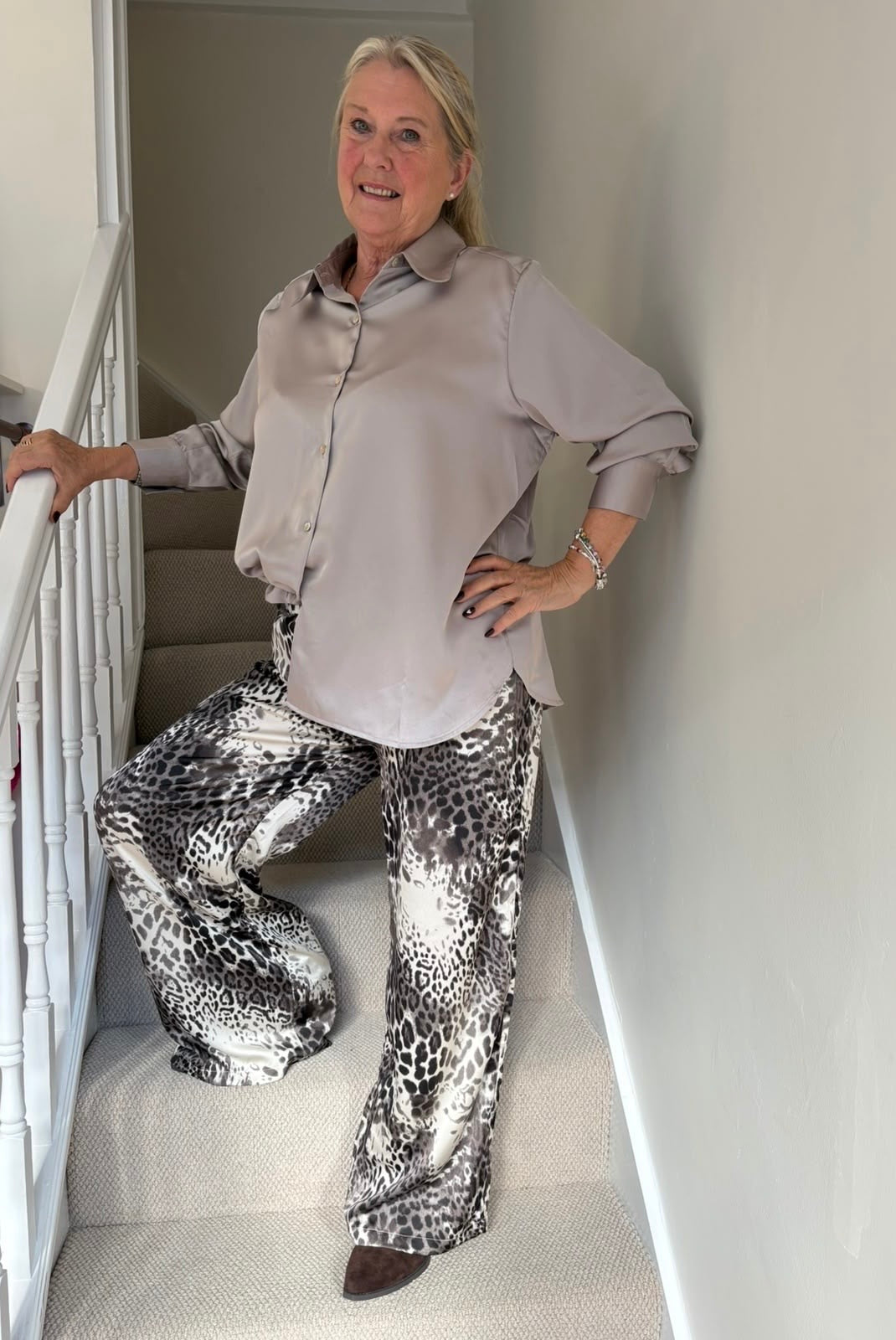 Malissa J Monochrome Leopard Wide-Leg Trousers
