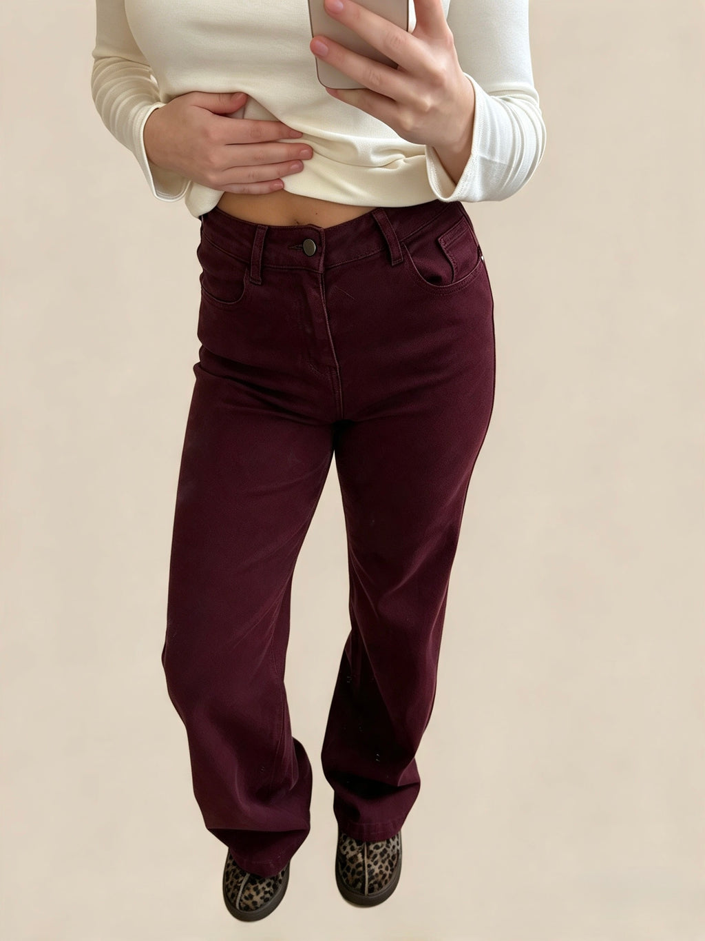 Burgundy Wide Leg Jeans