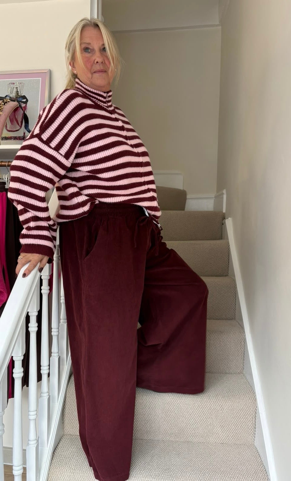 Burgundy Wide-Leg Cord Trousers