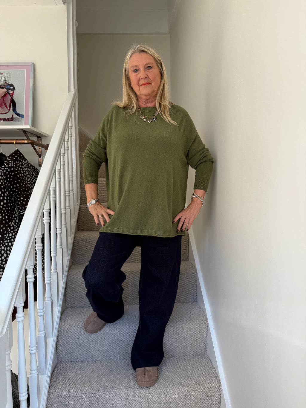 Erika Olive Green Relaxed Crew Neck Jumper