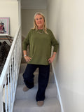 Erika Olive Green Relaxed Crew Neck Jumper