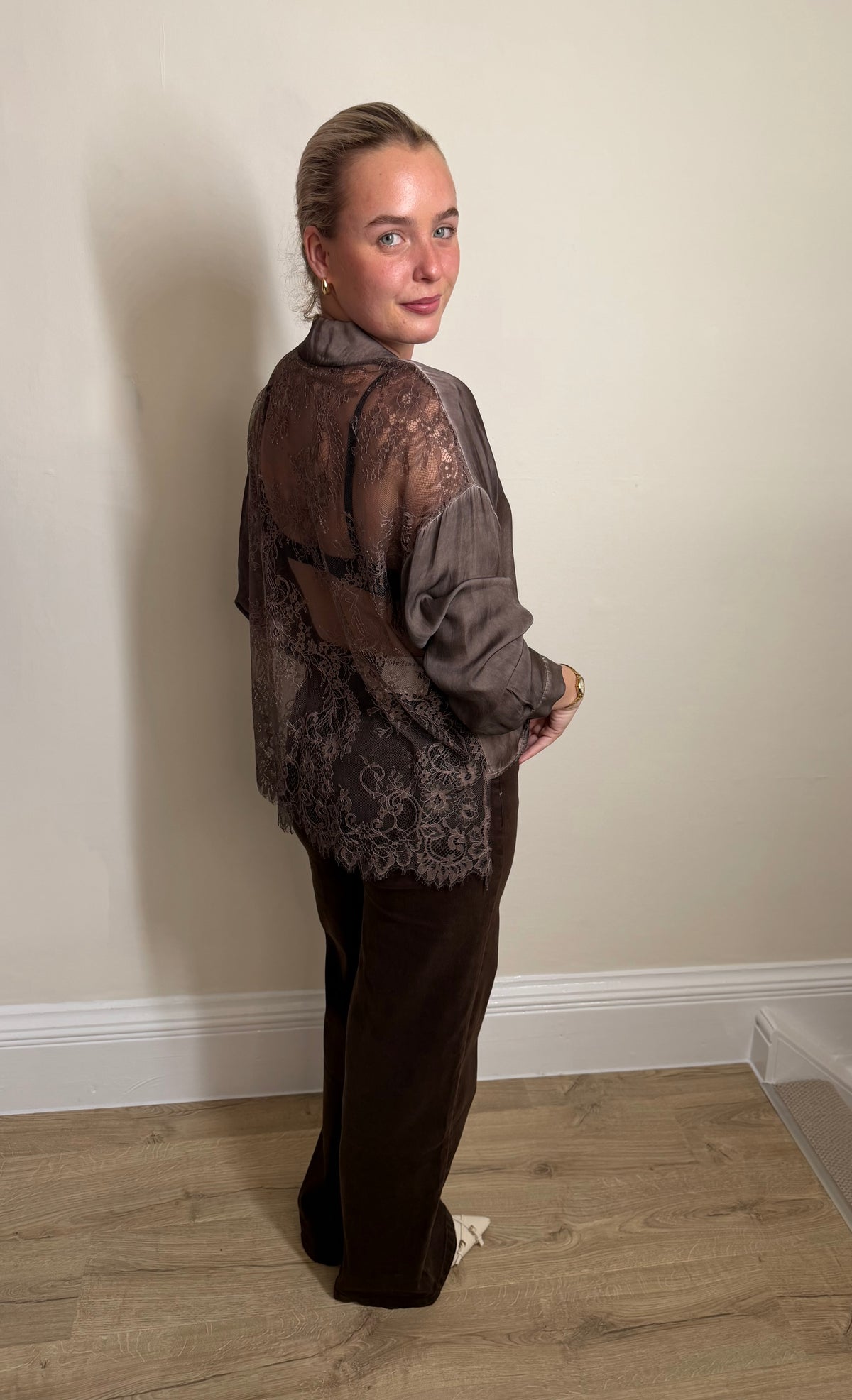 Sarah Tempest Brown Lace Back Shirt