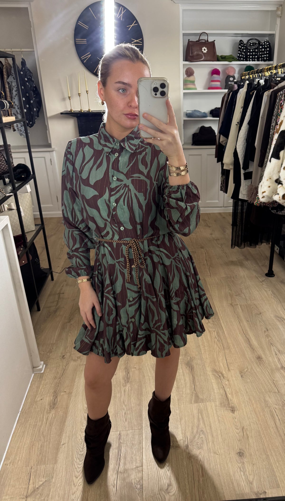 Green & Brown Printed Dress