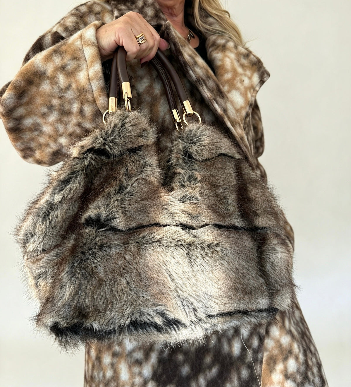 Sarah Tempest Mixed Tone Faux Fur HandBag