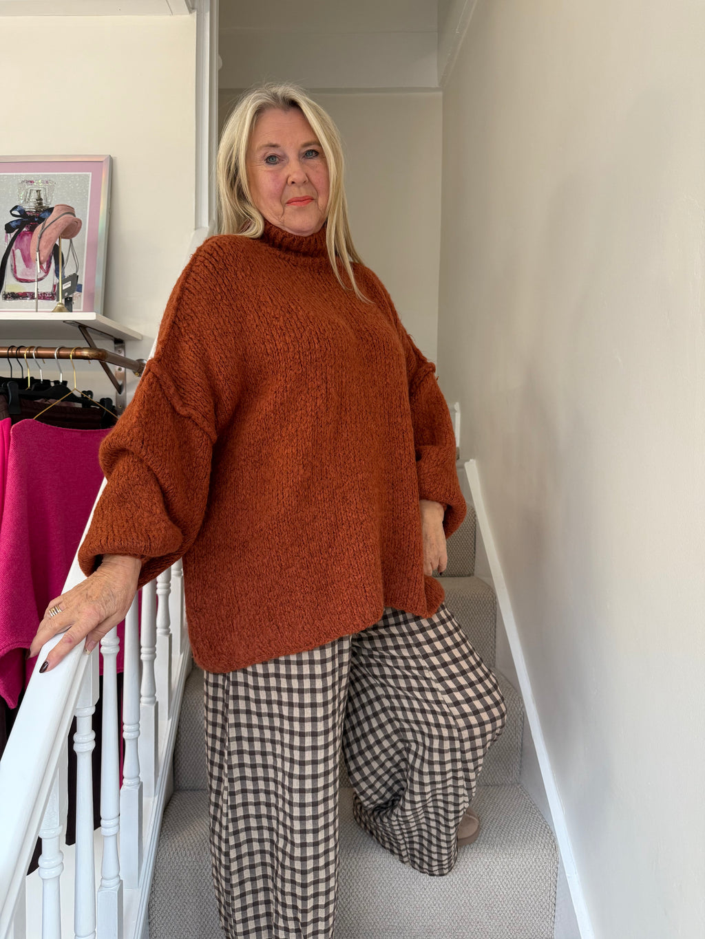 Warm Burnt Orange Funnel Neck Oversized Knit