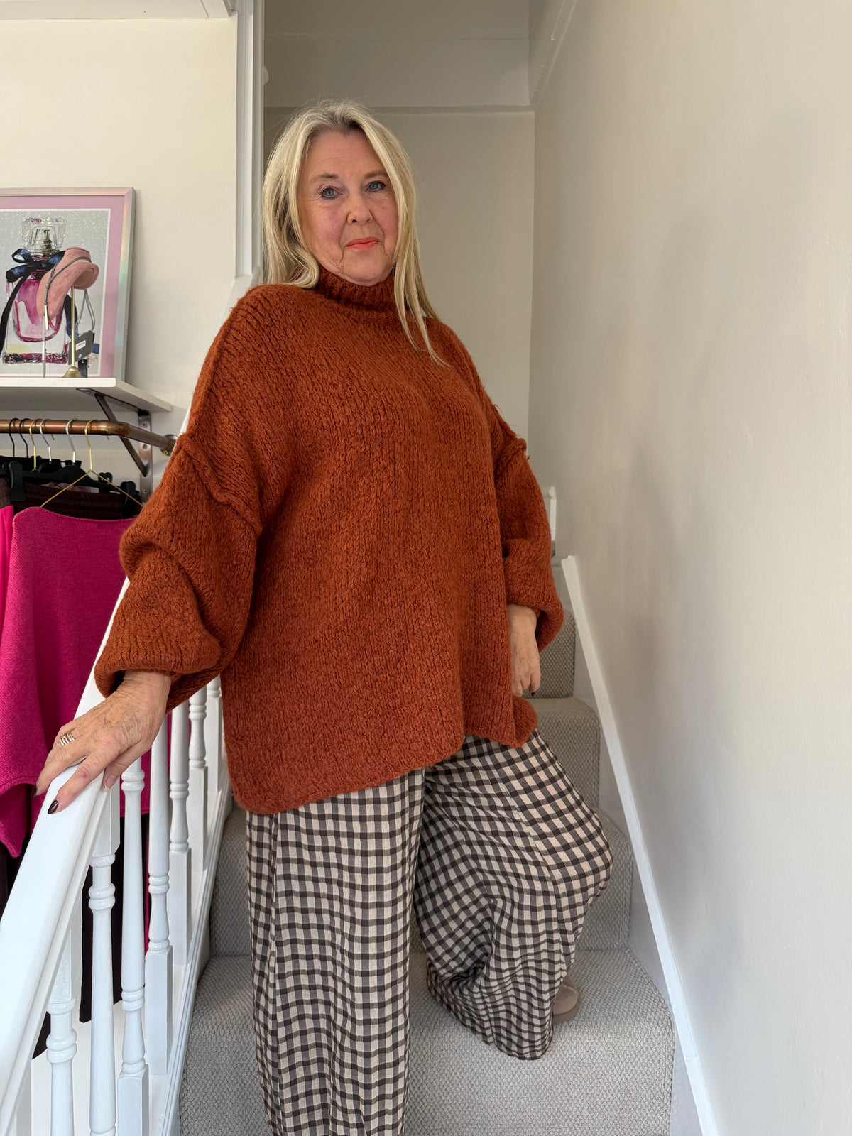 Warm Burnt Orange Funnel Neck Oversized Knit