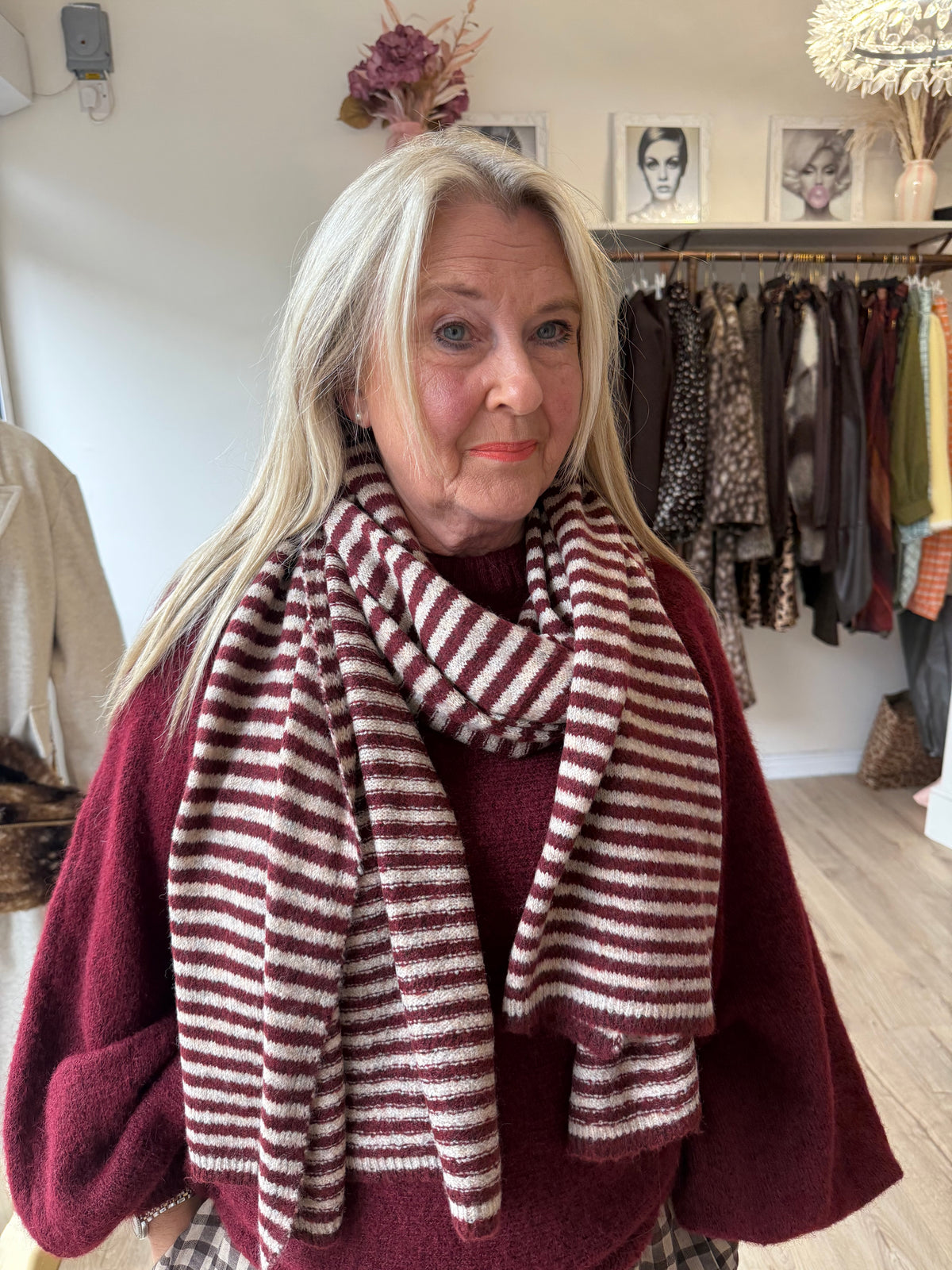 Burgundy & Cream Stripe Scarf