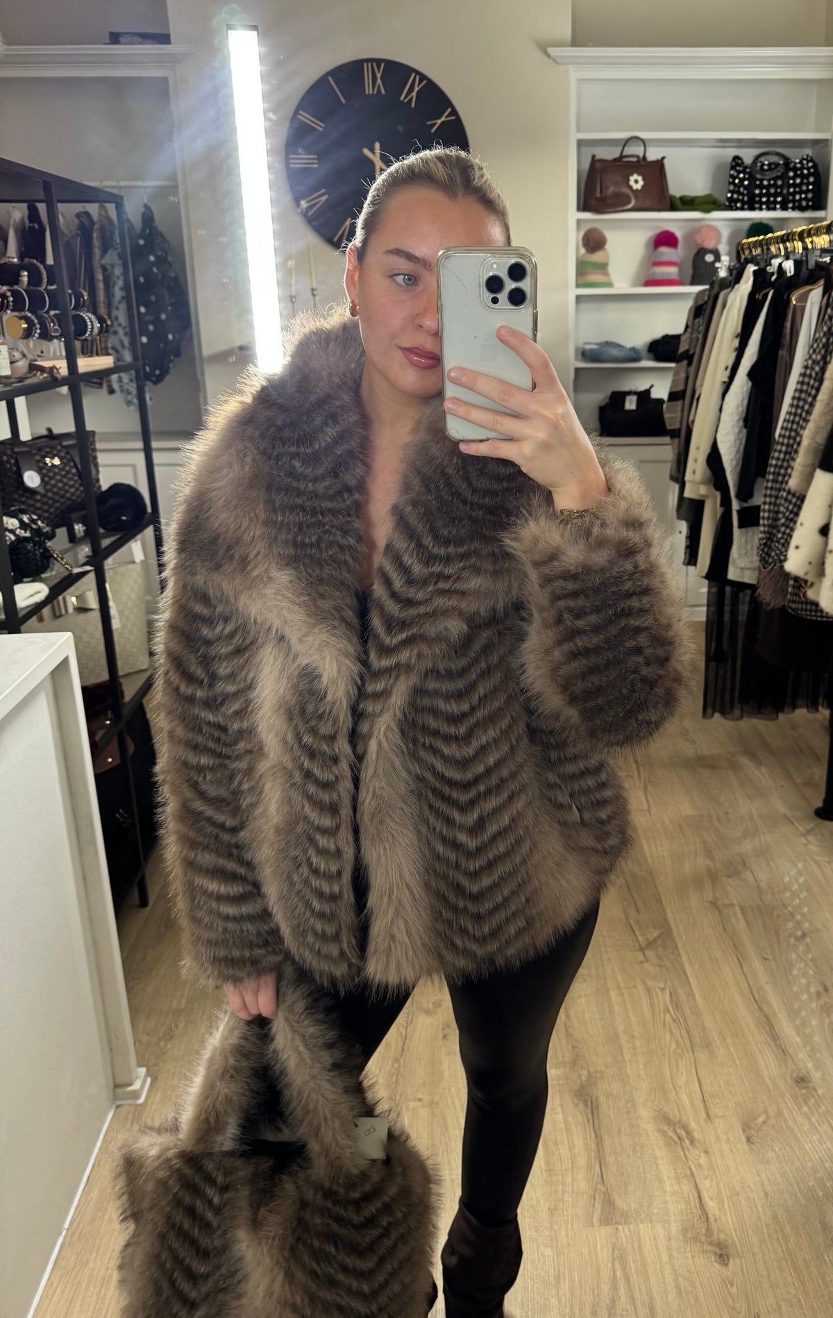 Malissa J Chevron Faux Fur Coat