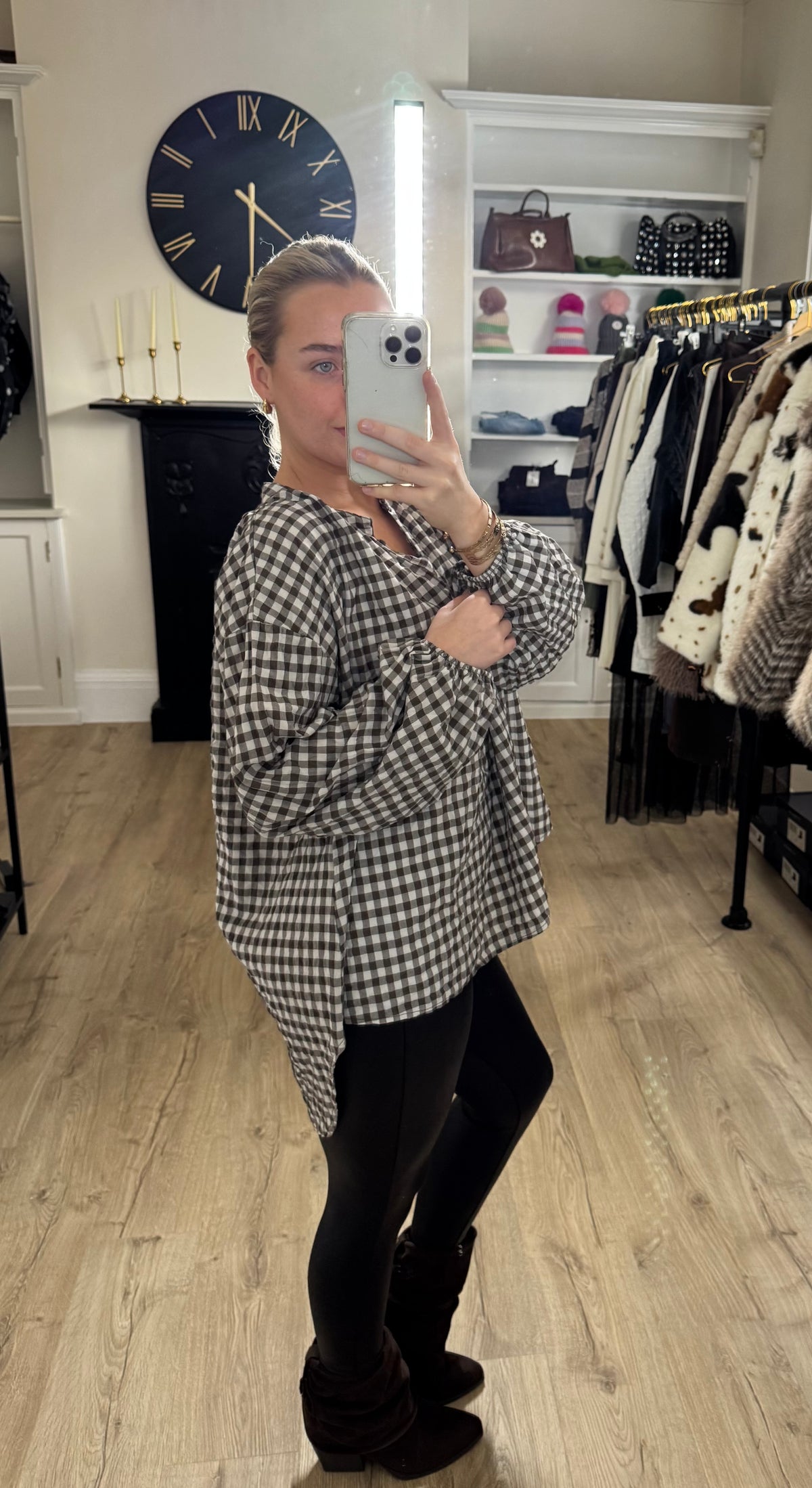 Brown & White Gingham Blouse
