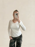 Creamy White V Neck Long Sleeve Top