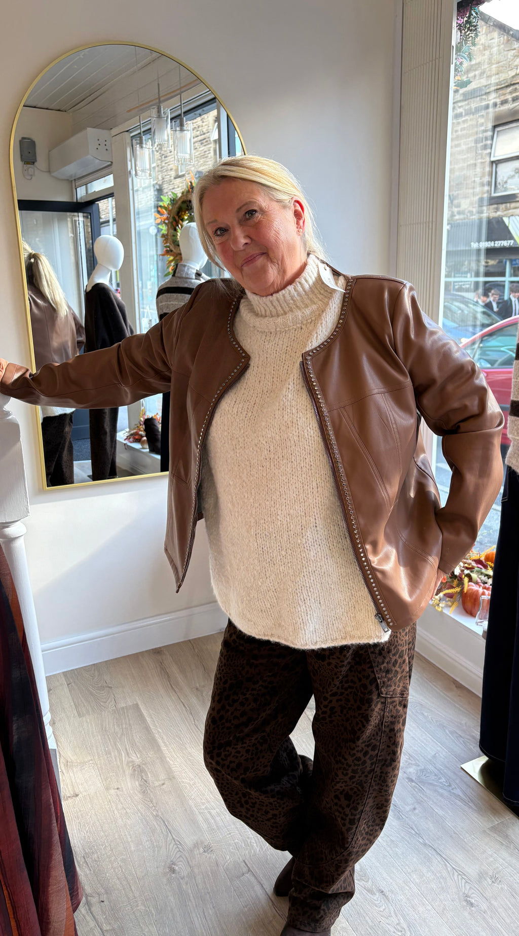 Malissa J Faux Leather Brown Zip Jacket