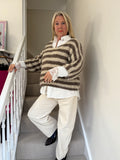 Mocha Stripe V Neck Layer Jumper