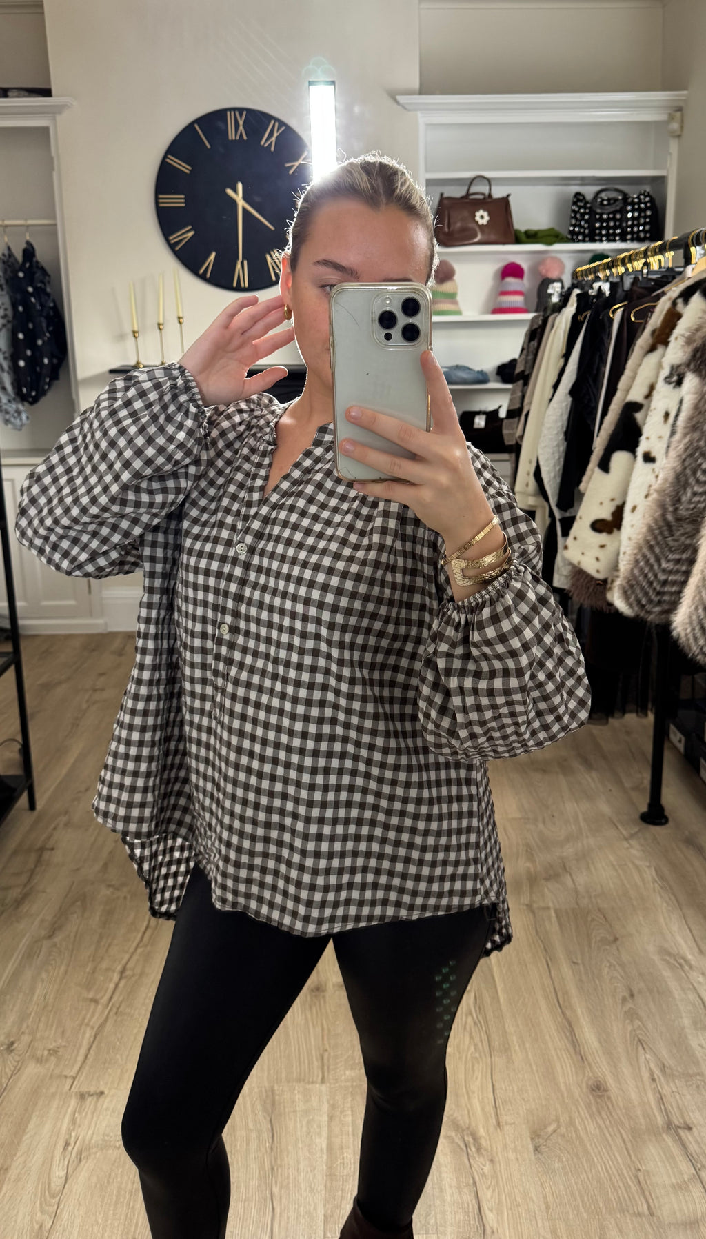 Brown & White Gingham Blouse